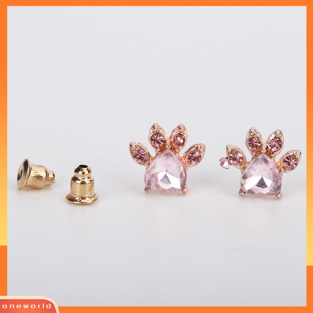 [WOD] Cute Cubic Zirconia Hias Kucing Paw Stud Anting Wanita Tindik Perhiasan Hadiah