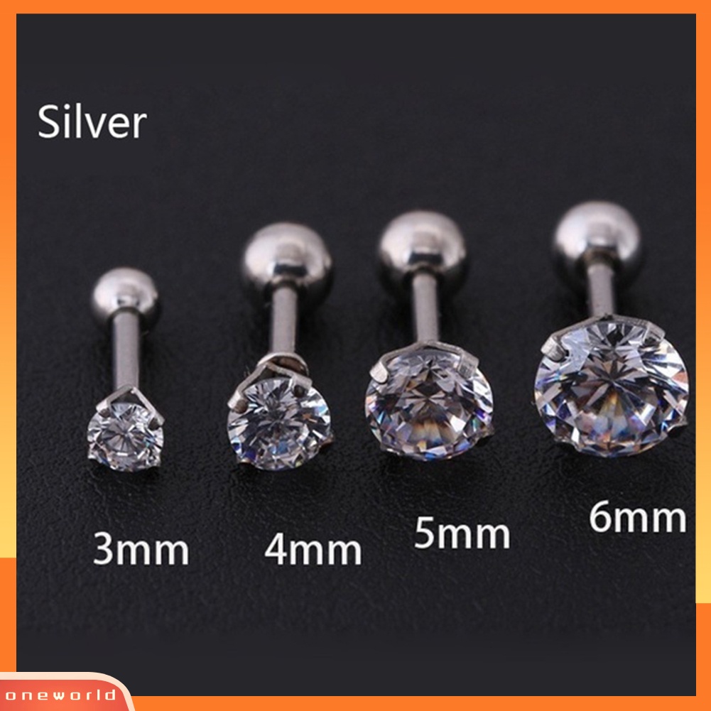 [WOD] 1pc Unisex Cubic Zirconia Hias Titanium Steel Stud Earring Perhiasan Tulang Rawan