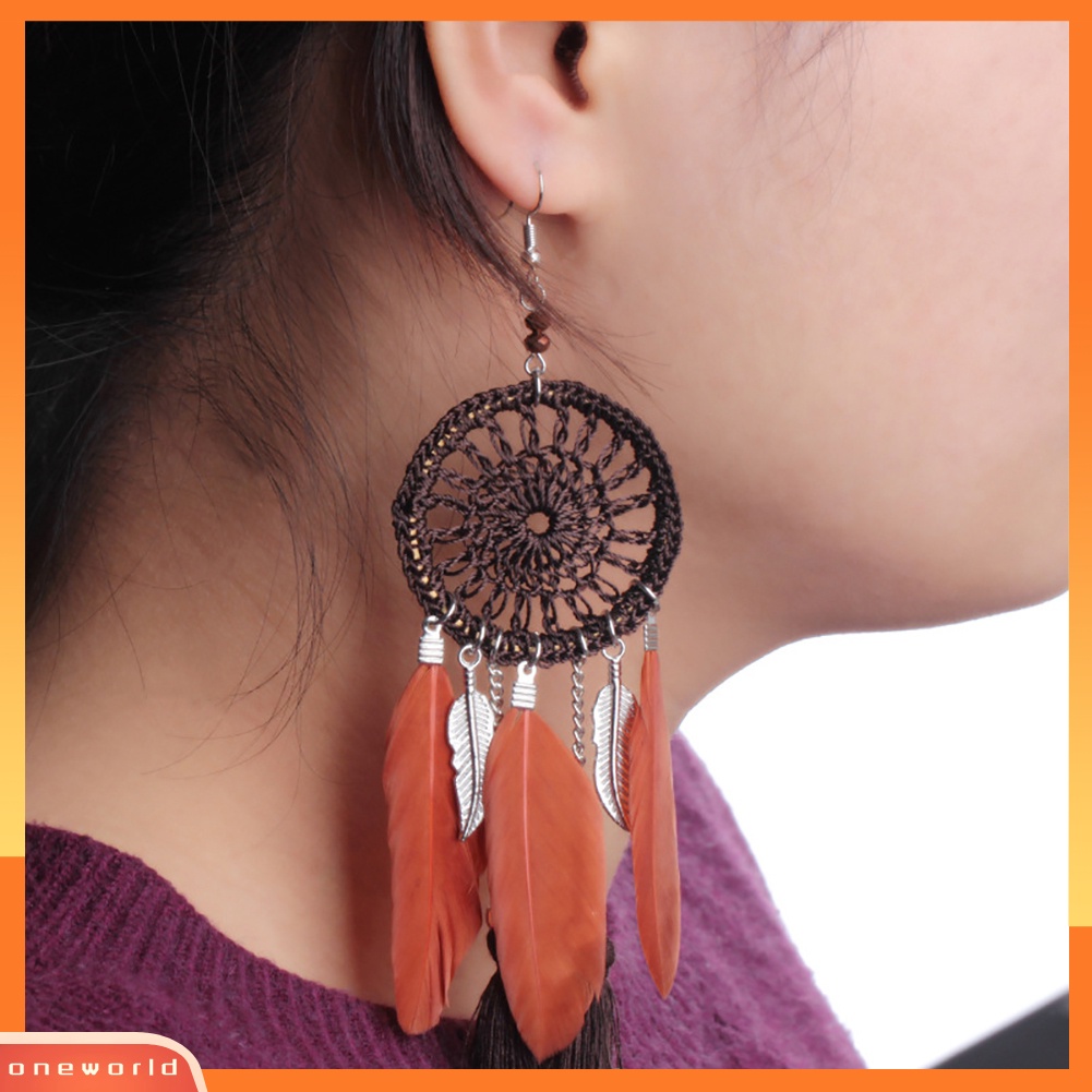 [WOD] Dream Catcher Etnik Rumbai Statement Hook Anting Juntai Panjang Wanita Perhiasan