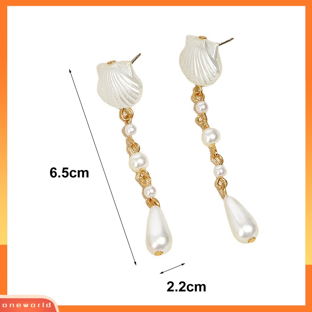 [WOD] 1pasang Anting Wanita Shell Mutiara Imitasi Berlebihan Electroplating Gaya Jepang Stud Earrings Hadiah Ulang Tahun