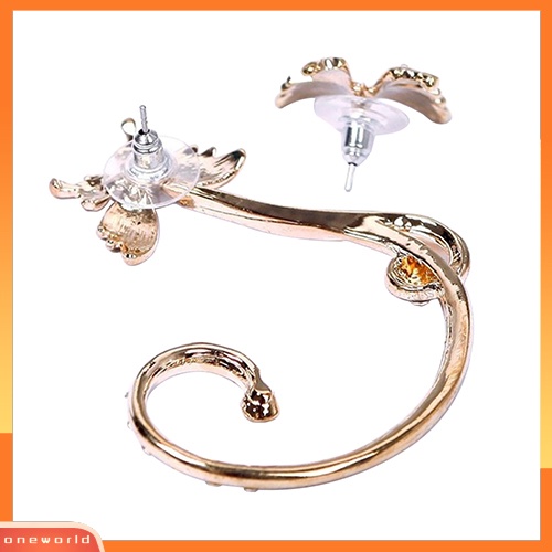 [WOD] Wanita Kupu-Kupu Berlian Imitasi Ear Stud Cuff Asymmetric Earrings Perhiasan Pesta