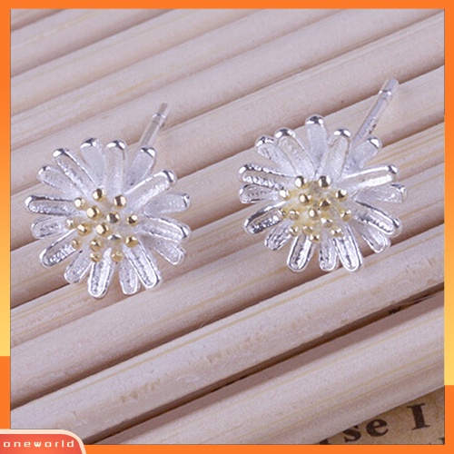 [WOD] Lady's Cute Bunga Matahari925 Sterling Silver Ear Studs Daisy Earrings Perhiasan Hadiah