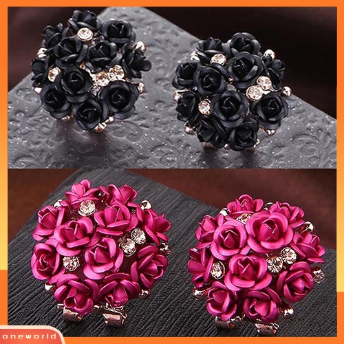 [WOD] Wanita Gadis Perhiasan Elegan Bunga Mawar Kristal Berlian Imitasi Ear Stud Earrings