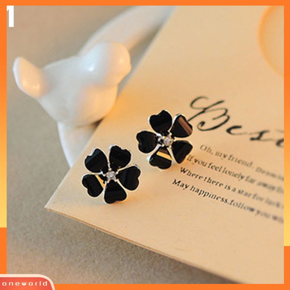 [WOD] Fashion Wanita Elegan Perak Disepuh Bunga Berlian Imitasi Ear Stud Earrings Jewelry