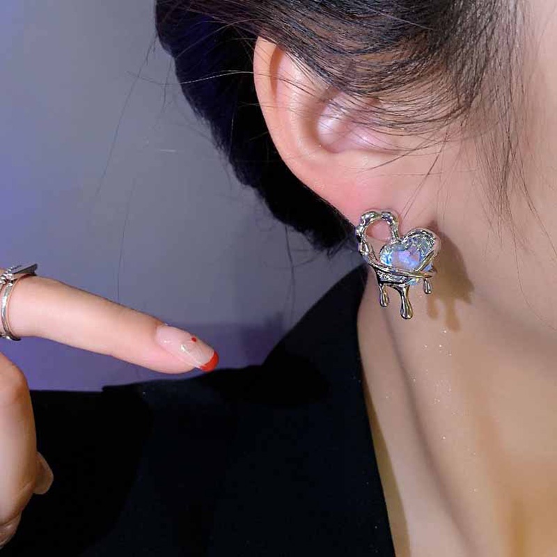 High-end Colorful Moonstone Love Gaya Baru Anting Temperamen Niche Trendi