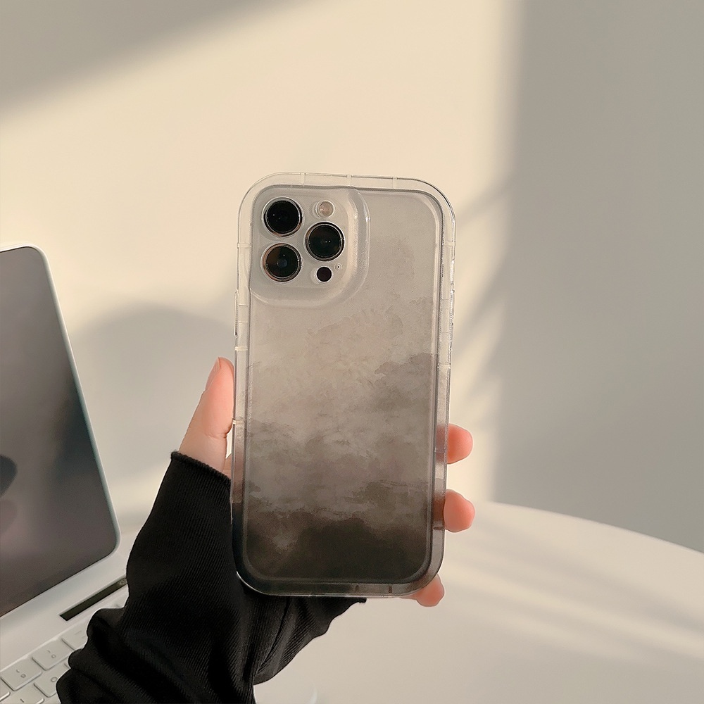 IPHONE Ins Desain Sederhana Gaya Cina Cuci Lukisan Gunung Telepon Transparan Soft Case Cover Untuk Iphone11 12 13 14 PLUS PRO MAX