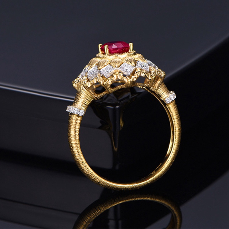 Itali Retro Abad Pertengahan Perjamuan Perhiasan Simulasi Merpati Darah Ruby Cincin Buatan Tangan Kawat Menggambar Cincin Emas Untuk Wanita