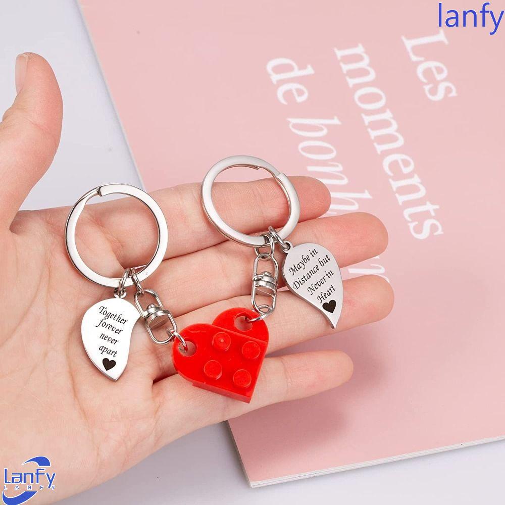 Lanfy Cinta Hati Bata Gantungan Kunci Lucu Indah Liontin Aksesoris Mobil Ornamen Perhiasan Untuk Pasangan Blok Bangunan Keyring