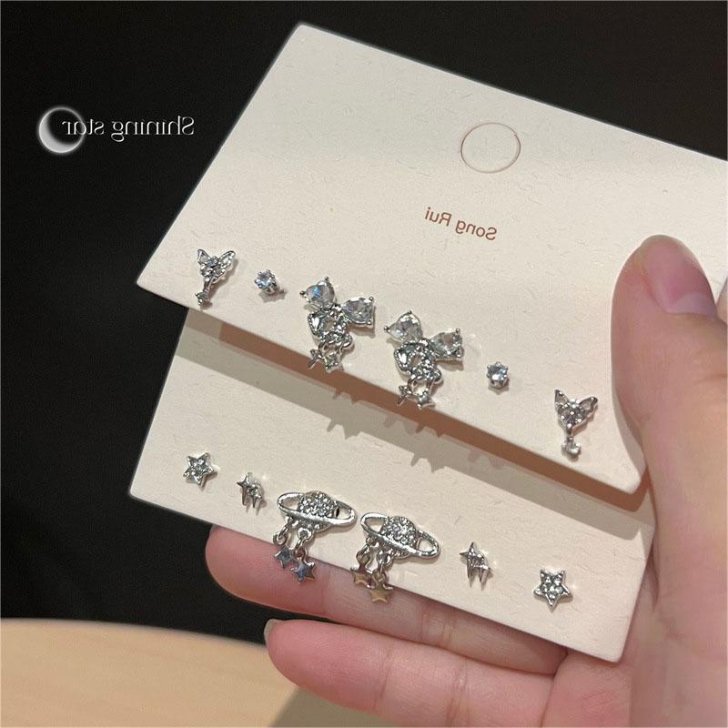 3pasang /Set Set Anting Geometris Ikatan Simpul Bintang Zircon Fashion Alloy Untuk Wanita