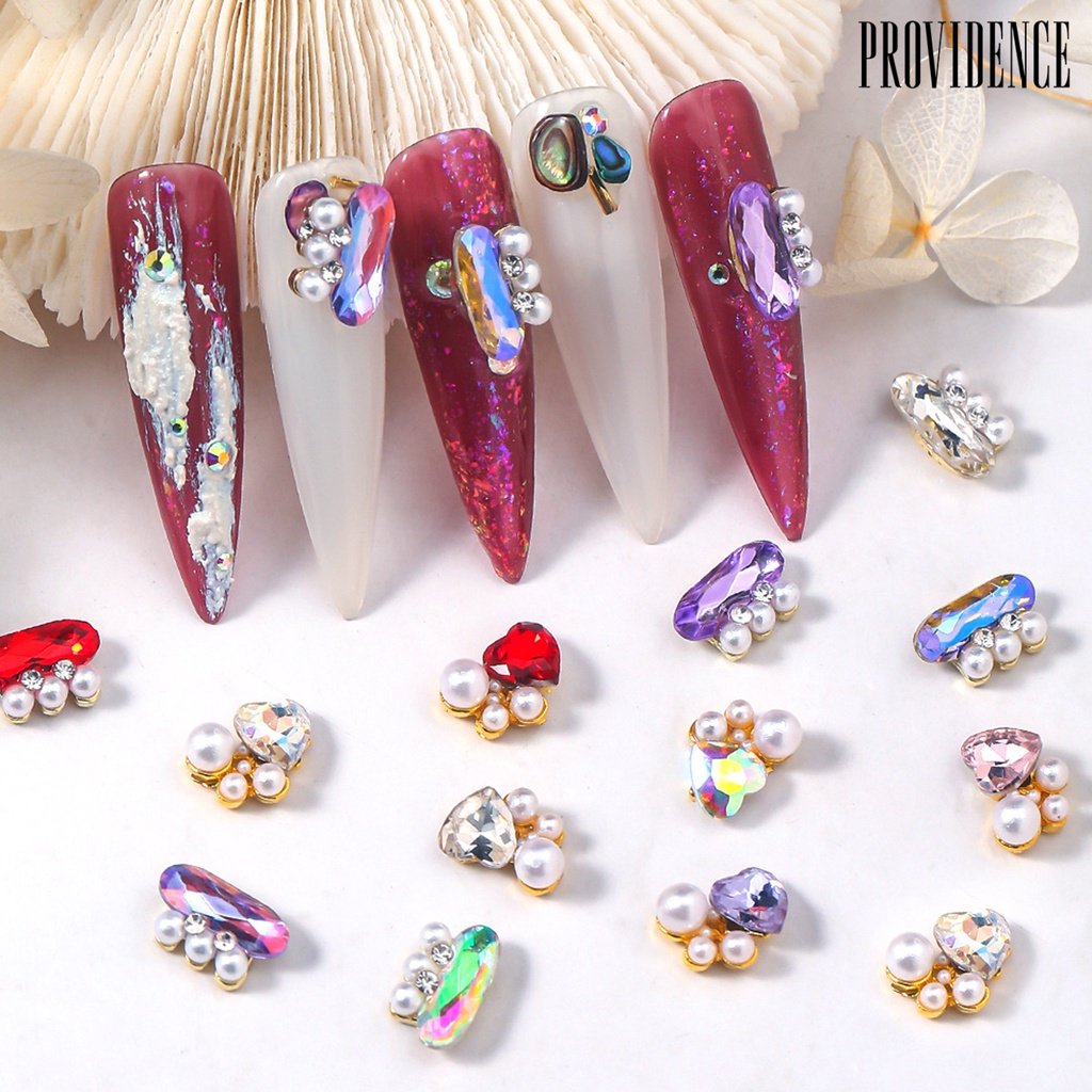 Providence 10Pcs Ornamen Kuku Tiga Dimensi Indah Bersinar Mewah Mutiara Imitasi DIY Nail Art Nail-Beauty Nail Art Dekorasi Berlian Imitasi Perlengkapan Salon Kuku