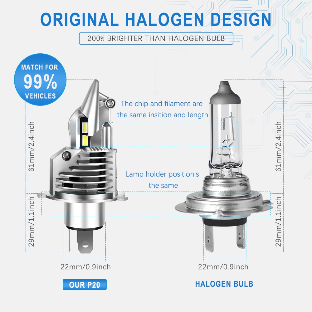 2pcs HL LED H4 Bohlam Lampu Depan Mobil 6500K Lampu LED Balok Tinggi+Low Beam H4 LED Bulb Pengganti Lampu Untuk Motor 12V