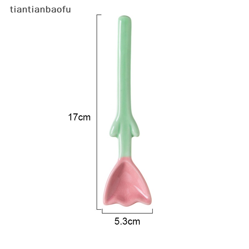 [tiantianbaofu] 1pc Tulip Berbentuk Sendok Keramik 3D Bunga Sendok Kopi Sarapan Dessert Spoon Butik