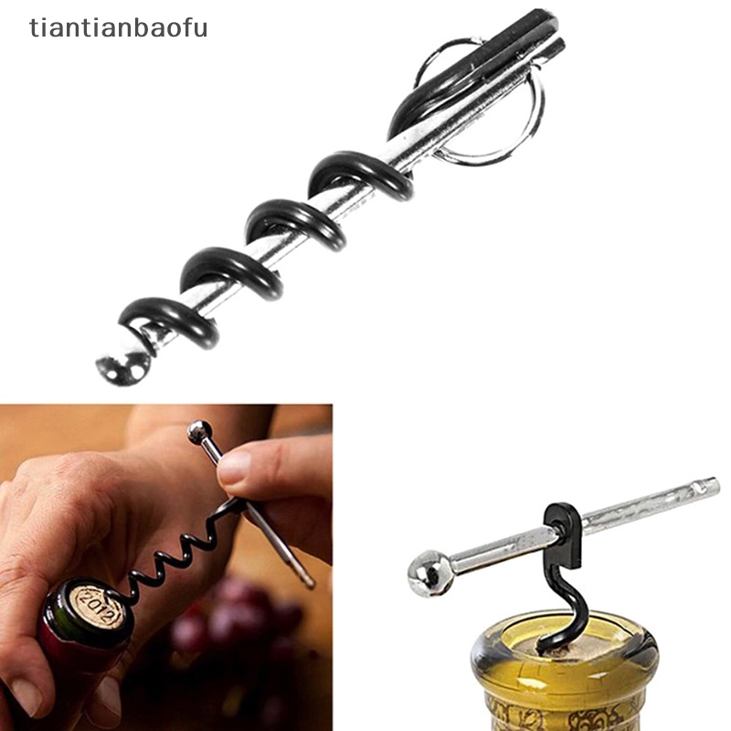 [tiantianbaofu] Saku Mini Botol Anggur Merah Corkscrew Beer Cap Opener Keychain Key Ring Portable Stainless Steel Pembuka Botol Dapur Bar Tools Butik