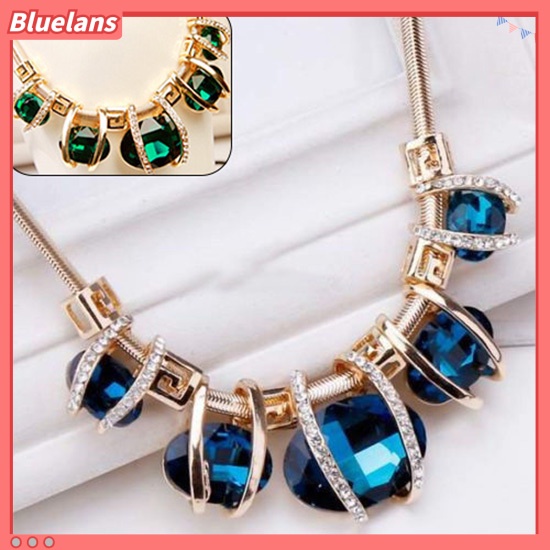 [BLS] Fashion Wanita Kristal Liontin Emas Rantai Choker Pernyataan Kecantikan Bib Kalung