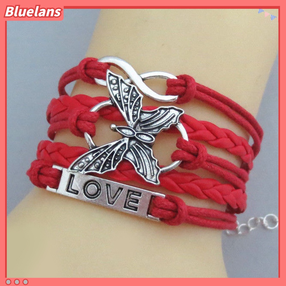 [BLS] Vintage Handmade Wanita Rajutan Multi Layer Kupu-Kupu Gelang Perhiasan Rantai