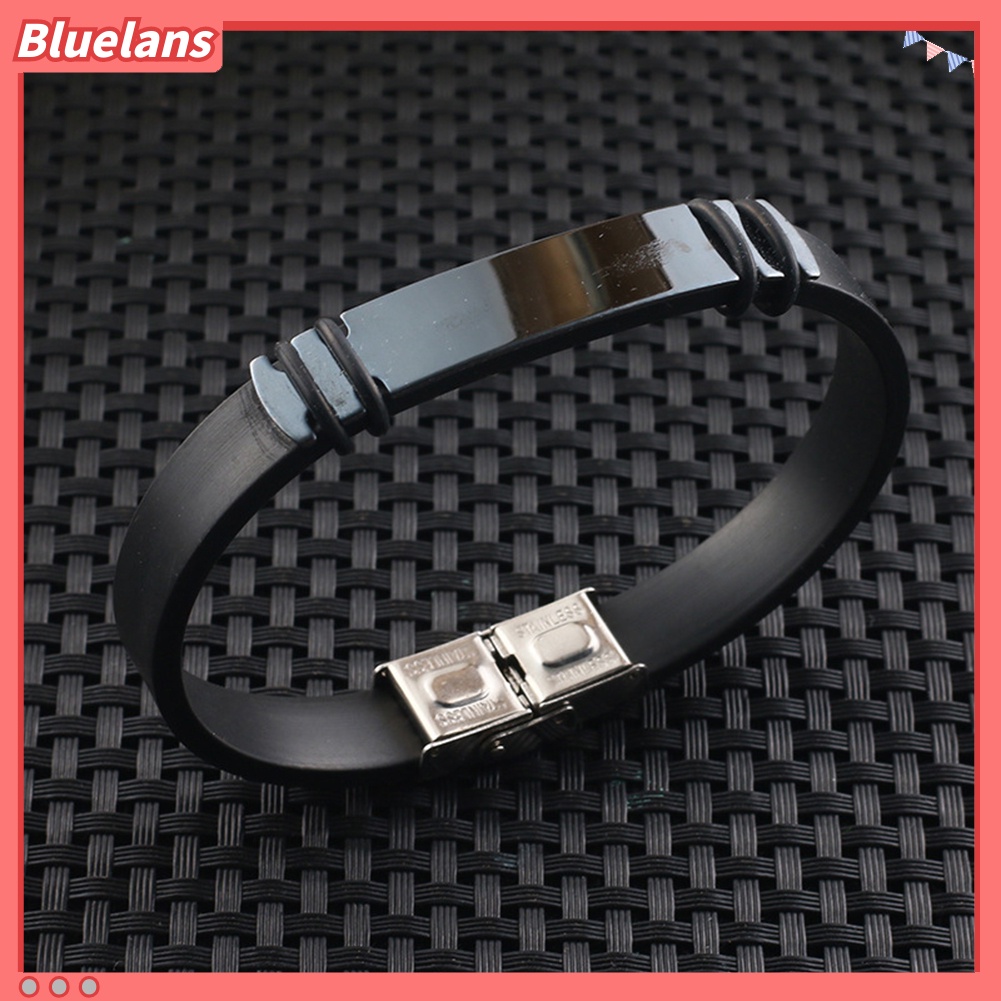 [BLS] Fashion Pria Silikon Faux Braided Leather Buckle Clasp Gelang Bangle Perhiasan