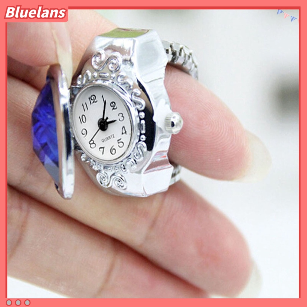 [BLS] Jam Tangan Quartz Cincin Jari Berlian Imitasi Unisex Fashion Oval Flip Untuk Club Pesta