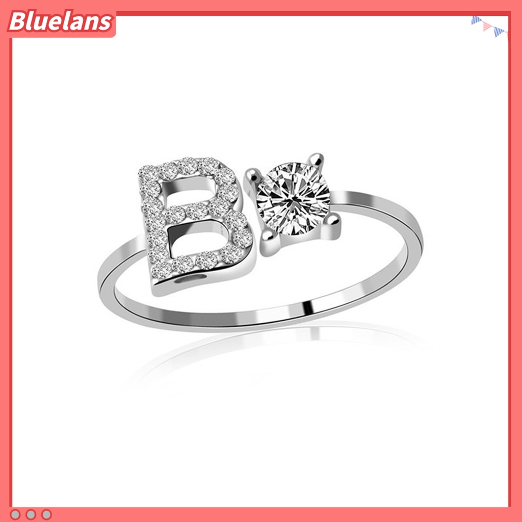 [BLS] Cincin Terbuka Indah Adjustable Warna Silver Adjustable Huruf Alfabet Perhiasan Wanita Untuk Pesta