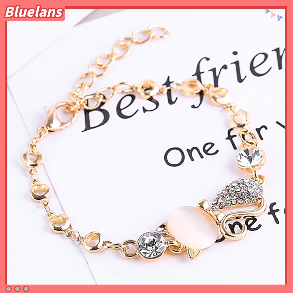 [BLS] Wanita Fashion Paduan Berlian Imitasi Kucing Rantai Pesona Gelang Bangle Perhiasan Hadiah