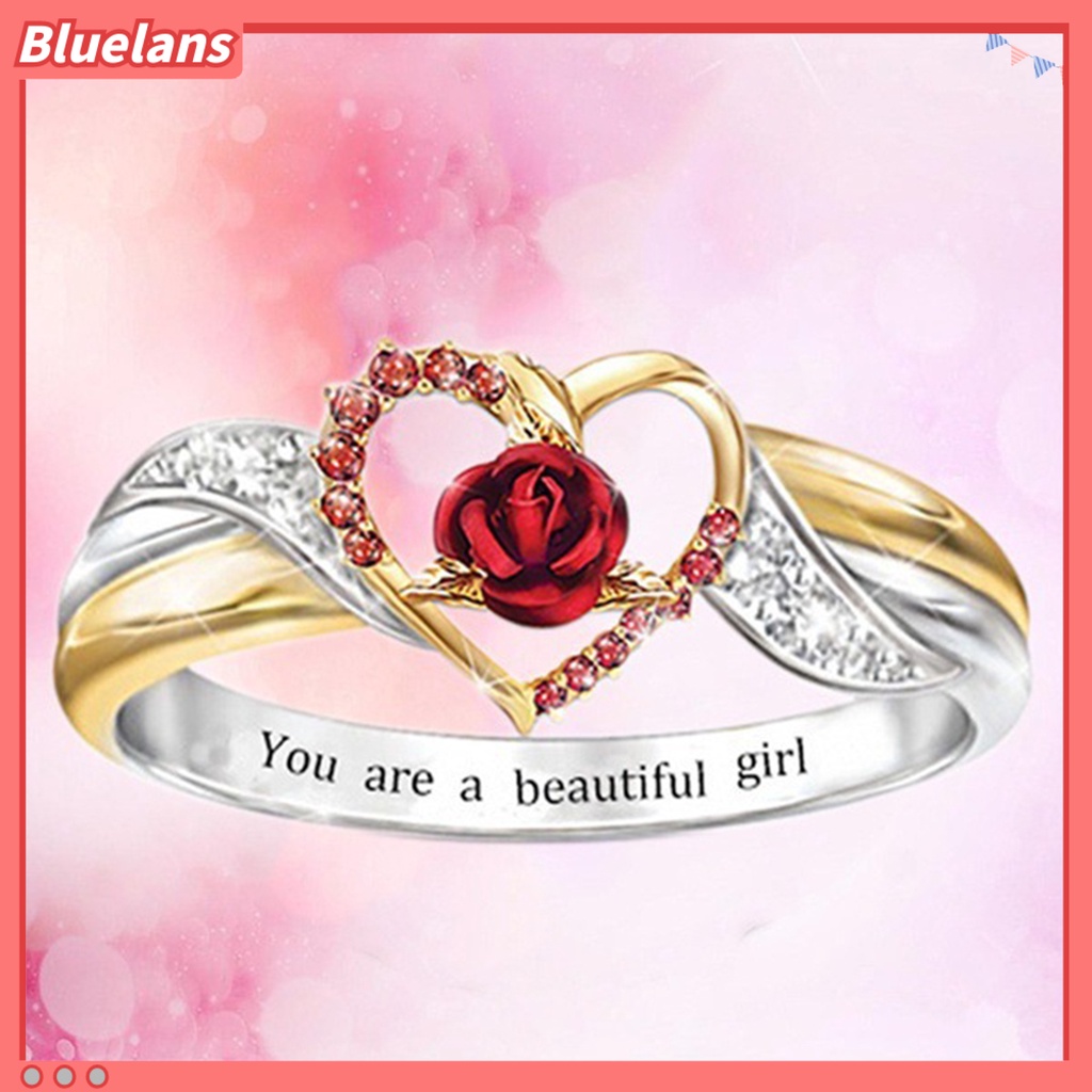 [BLS] Women Ring Indah Nice-looking Portabel Wanita Indah Cinta Hati Rose Ring Untuk Pernikahan