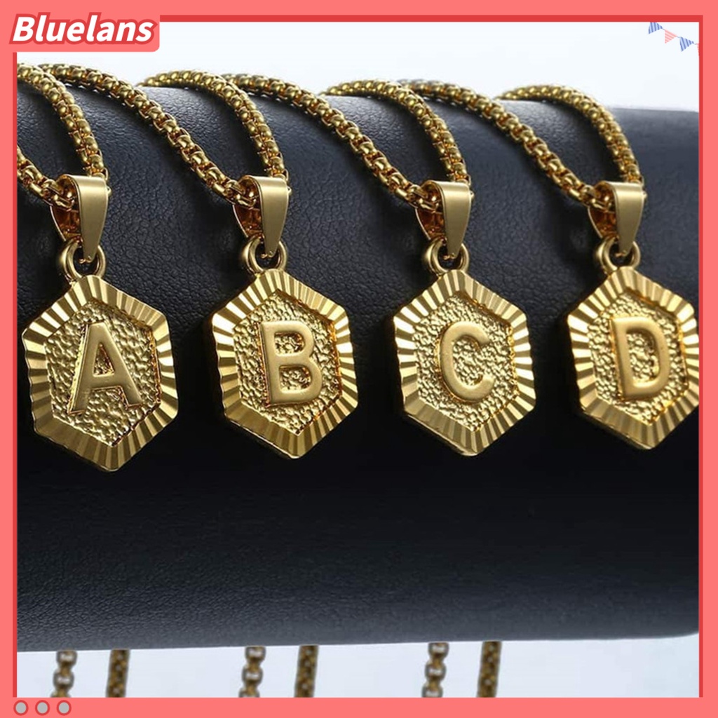 [BLS] Kalung Liontin Huruf A-Z Perhiasan Hexagon Simple Bright Luster Necklace Untuk Pernikahan