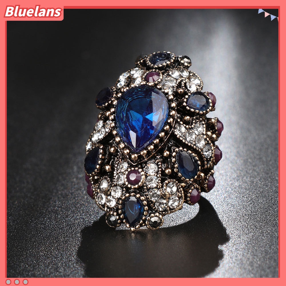 [BLS] Fashion Berlian Imitasi Mengkilap Punk Wanita Jari Cincin Pernyataan Perhiasan Hadiah Pesta