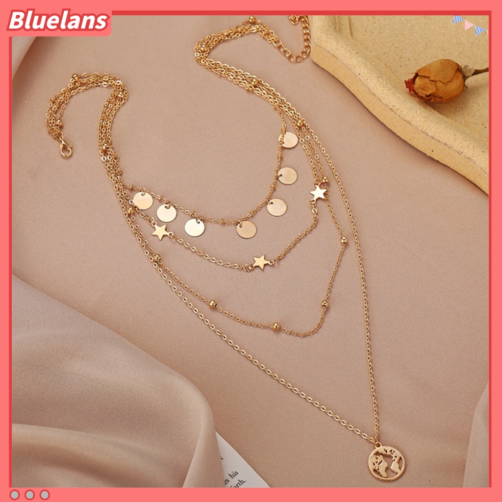 [BLS] Wanita Kalung Tahan Lama Warna Solid Stainless Indah Multi Bentuk Dekoratif Kreatif Multi-layer Bintang Payet Lady Liontin Perhiasan Perempuan