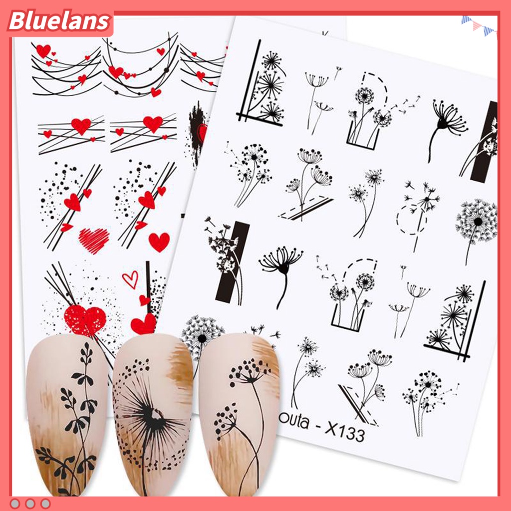 [BLM] Stiker Kuku Romantis Efek 3D Ultra Tipis Bunga Cinta Desain Valentine Kuku Air Decals Untuk Manicure