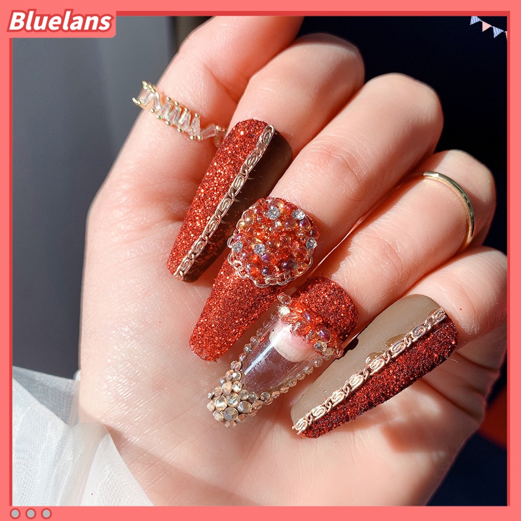 [BLM] 12kisi /Box Manicure Glitter Aman Portabel Permukaan Mengkilap Wine Red Nail Sequin Untuk Pengantin Wanita