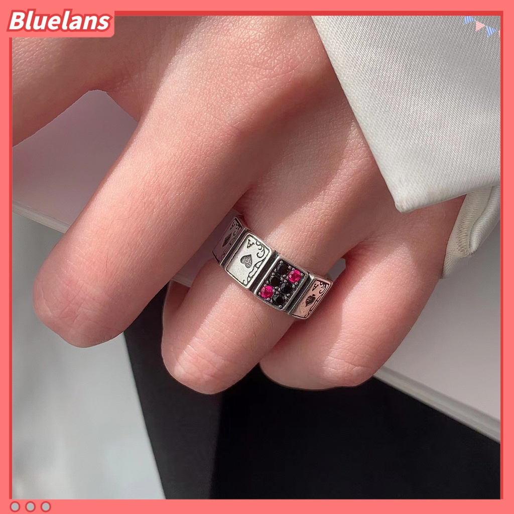 [BLS] Pesta Cincin Vintage Cubic Zirconia Berlebihan Pembukaan Yang Dapat Disesuaikan Berdandan Tidak Luntur Bermain Kartu Manset Terbuka Cincin Jari Perhiasan Aksesori