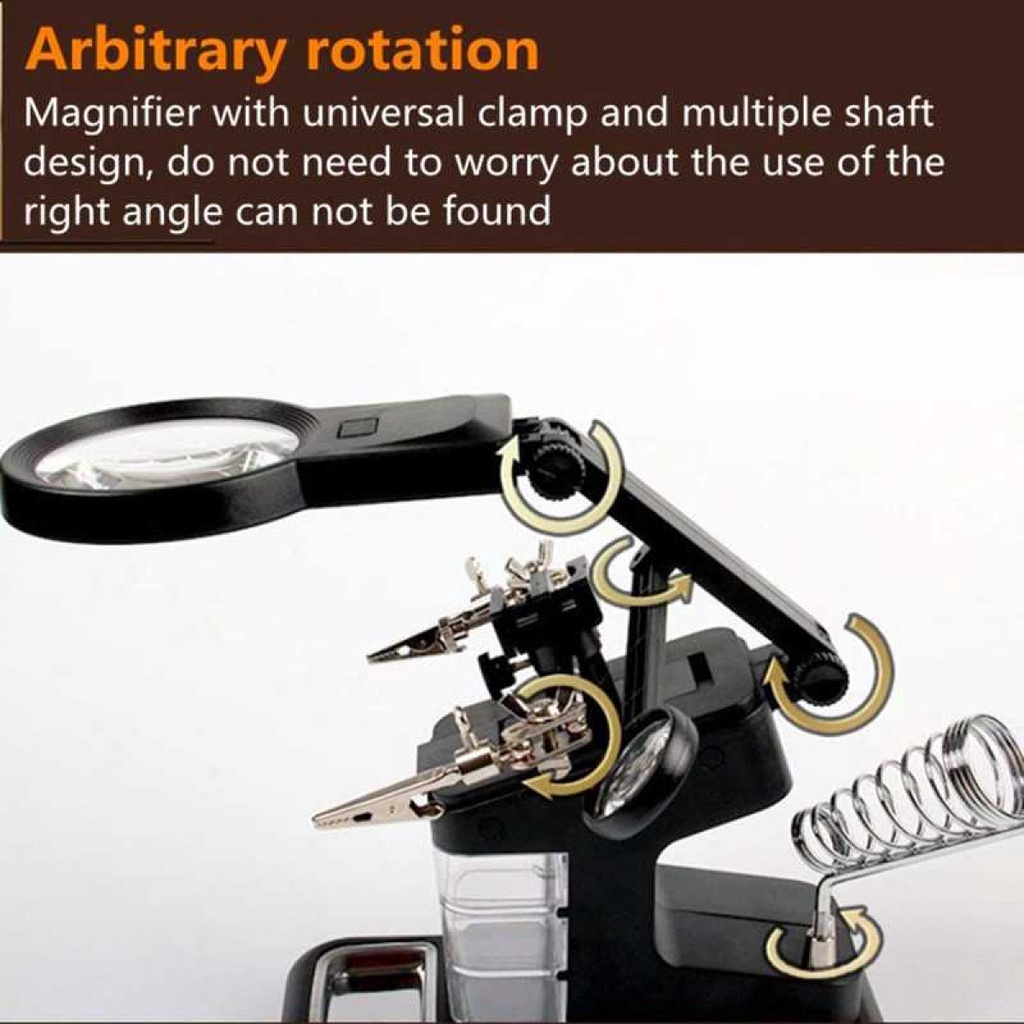 Pegangan Dudukan Solder dengan Kaca Pembesar LED 3X/4.5X/25X - TH 7026