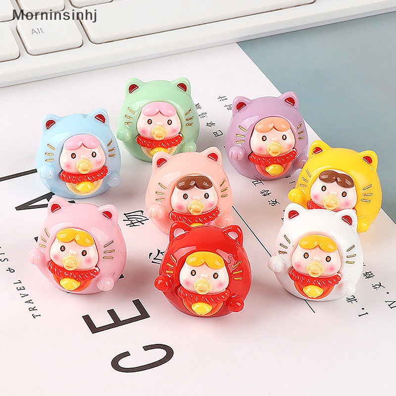 Mornin Lucky Cat Ornamen Resin Kerajinan Lucu Kartun Warna Dot Pucat Dashboard Mobil Mainan Dekorasi Aksesoris id