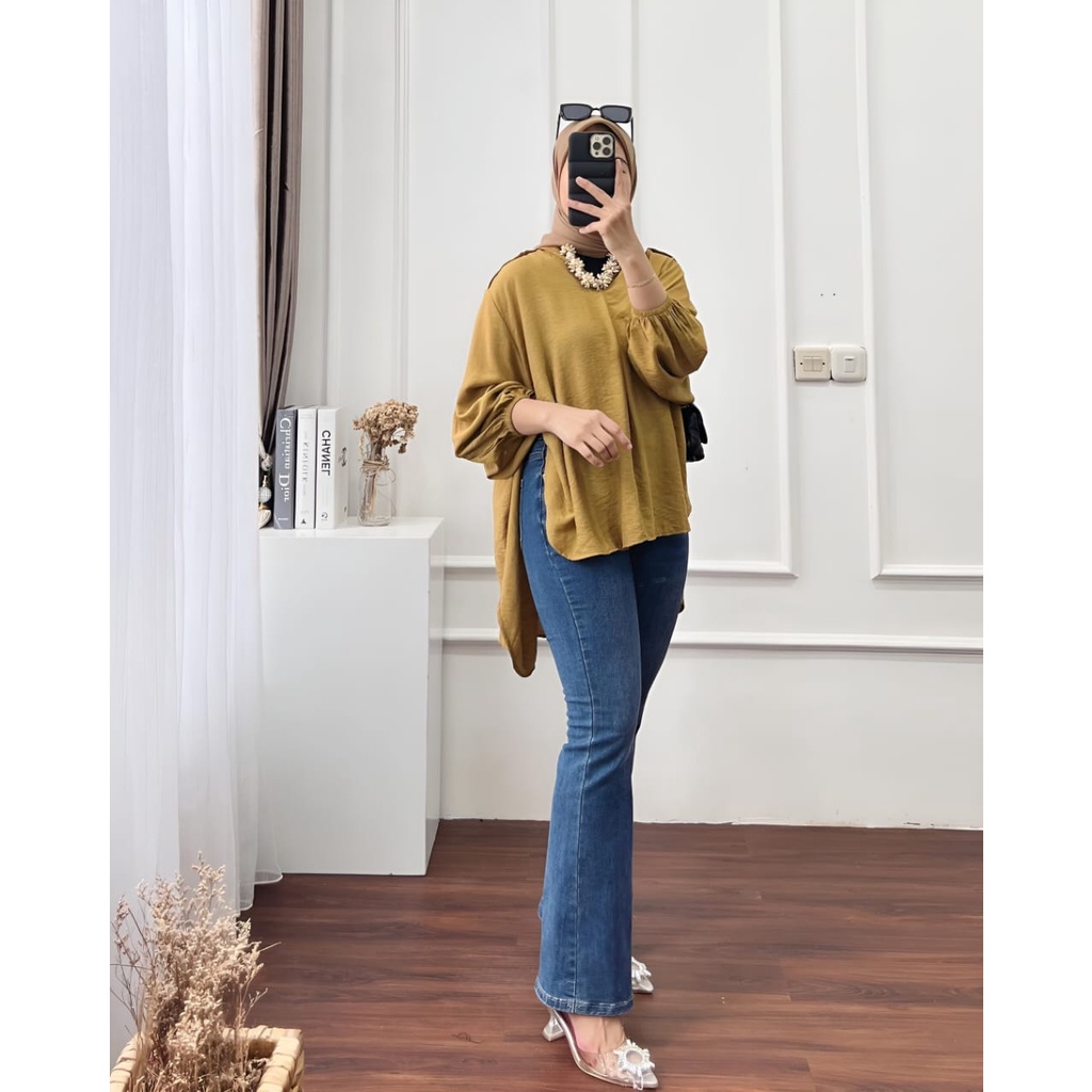 Lidiya Blouse Atasan Lidia l Lydia Polos Basic Cringkle Premium Wanita Remaja Casual Daily OOTD Kantoran