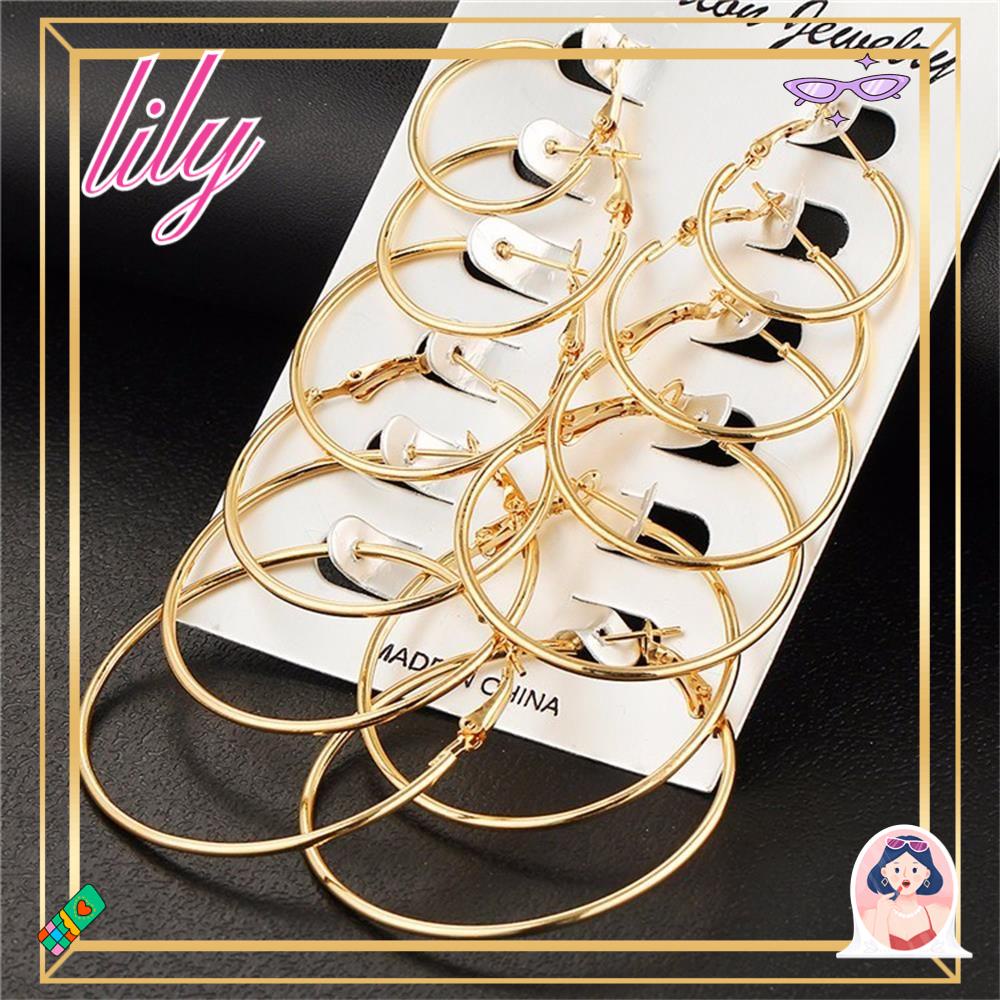 Lily 6pasang /Set Anting Hoop Set Perhiasan Fashion Punk Emas