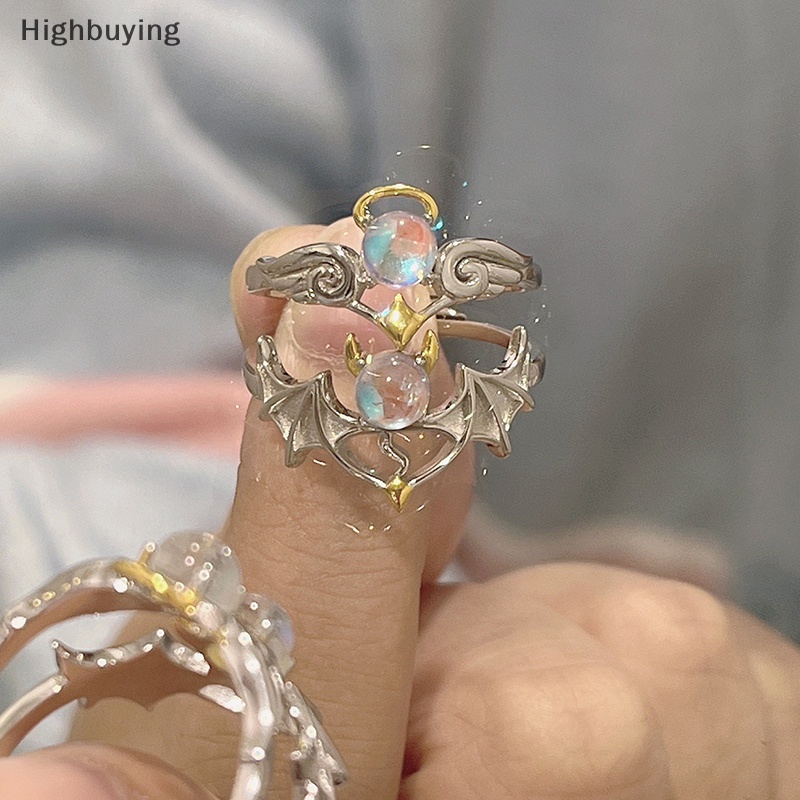 Hbid Moonstone Angel and Demon Wings Cincin Pasangan Untuk Wanita Fashion Cincin Pembukaan Yang Dapat Disesuaikan Perhiasan Pesta Glory