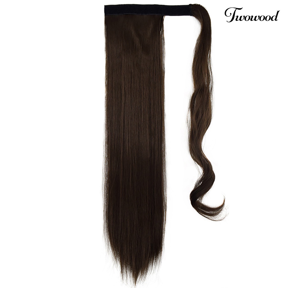 Klip Serat Sintetis Twowood 24inch in Lurus Ponytail Wig Hair Extension Sopak