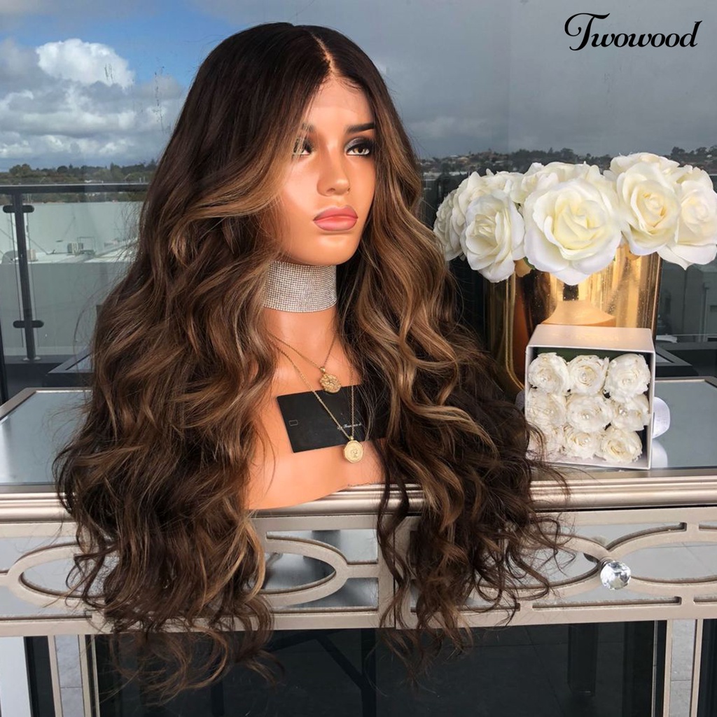 Twowood Wanita Ladies Wave Curly Rambut Wig Coklat Rose Net Pesta Perjamuan Tutup Kepala Sopak