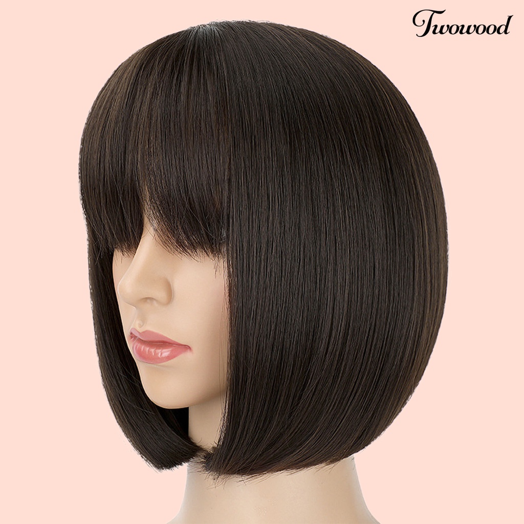 Twowood Head Wig Mudah Dibongkar Pasang Bergaya Berbulu Trendi Full-cover Kosmetik Aksesori Suhu Tinggi Sutra Panjang Bahu Wig Rambut Pendek Untuk Lady