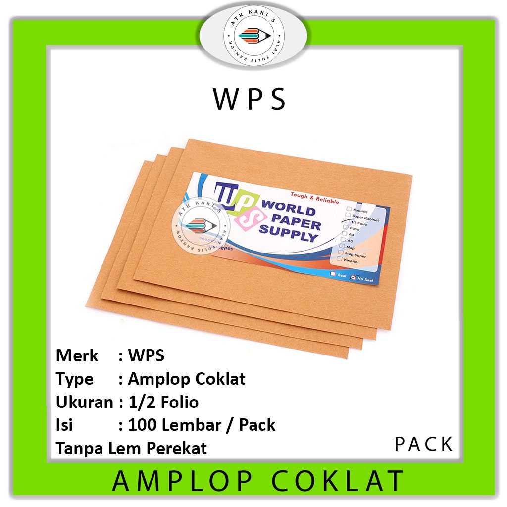 

WPS - Amplop Coklat Ukuran 1/2 Folio No Seal - Pack