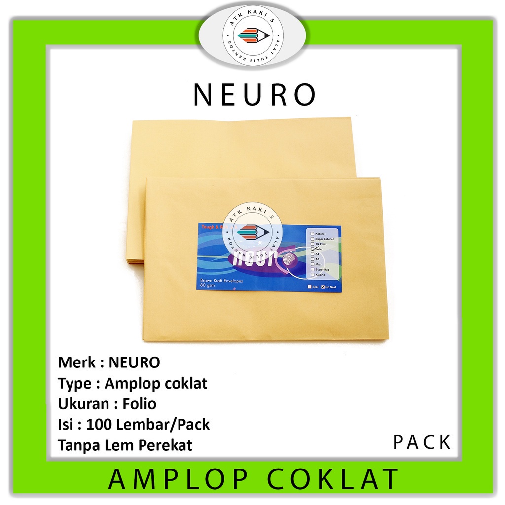 

NEURO - Amplop Coklat Ukuran Folio Non Seal - Pack