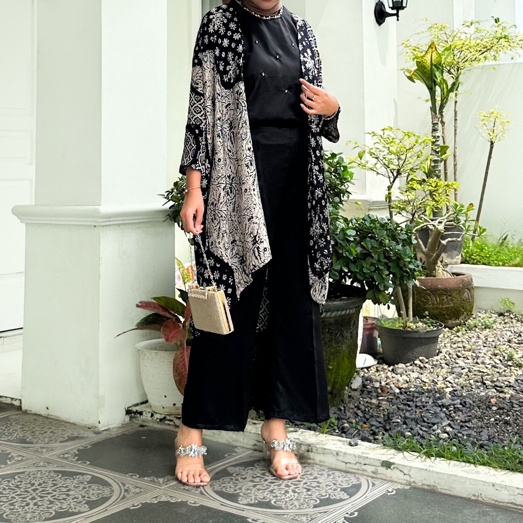 RANIA Set Outer Batik Viscose dan Inner &amp; Celana Satin Raya Collections Baju Edisi Lebaran