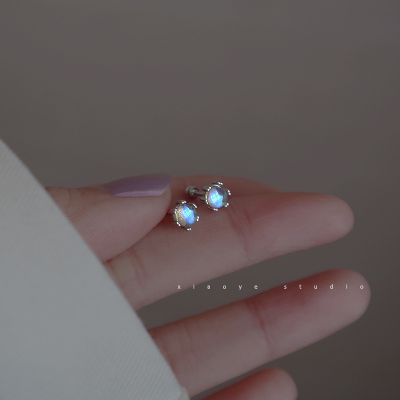 Anting Perak Moonstone Korea Hias Berlian Stud Earrings Untuk Aksesoris Perhiasan Fashion Wanita