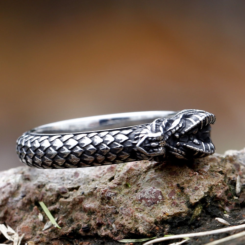 Desain Baru Cincin Naga Bulat Cincin Sisik Naga Punk Gothic Perhiasan Hadiah