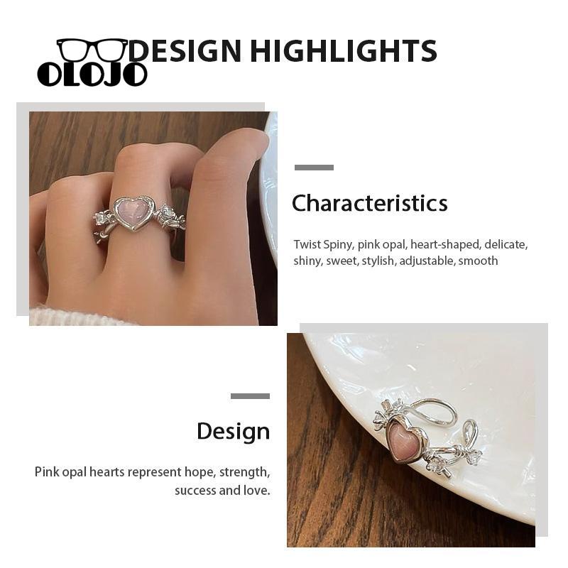 [Olojo Cincin Kawin Perempuan Manis Keren Fashion Duri Opal Zirkon Cincin Desain Rasa Cinta Merah Muda