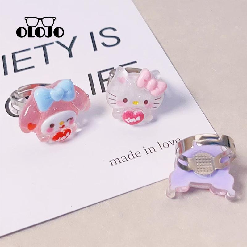 【COD】Sanrio Cincin Model Terbuka Desain Anjing Cinnamoroll Kulomi Bahan Resin Untuk Pasangan