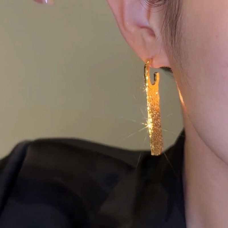 Fashion Warna Emas Rantai Logam Panjang Rumbai Gaya Anting/Wanita Pernikahan Perhiasan Harian Liontin/Mewah High Sense Eardrop Pergi Dengan Segalanya