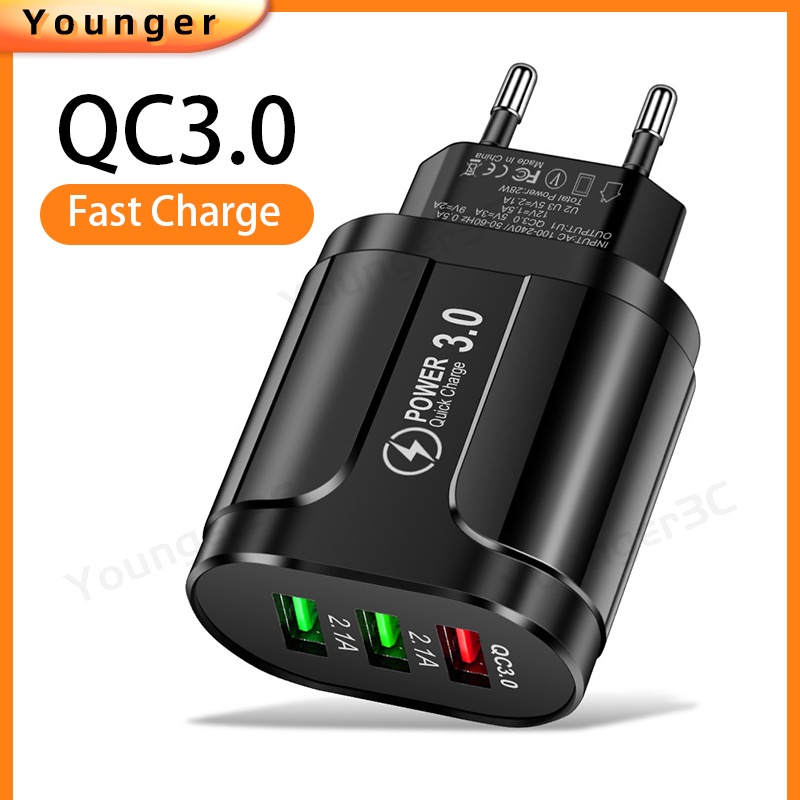 28w 3USB Fast Charging Phone Charger 3A QC3.0 Flash Travel Charging Adoptor Multi Antarmuka USB Charging Adapter Untuk Tipe C Micro