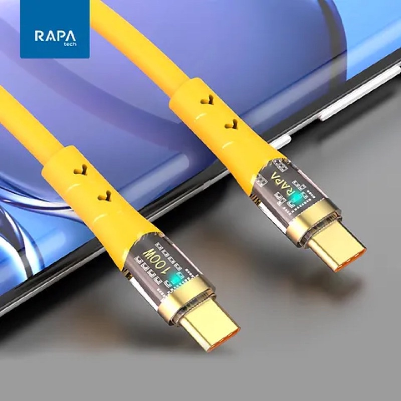 RAPAtech Crystal Kabel Data Usb Type C to Type C Super Fast Charging Up To 100W Speed Data Transmisi 480mbps smart Chip iC Cable Usb C to C original bergaransi