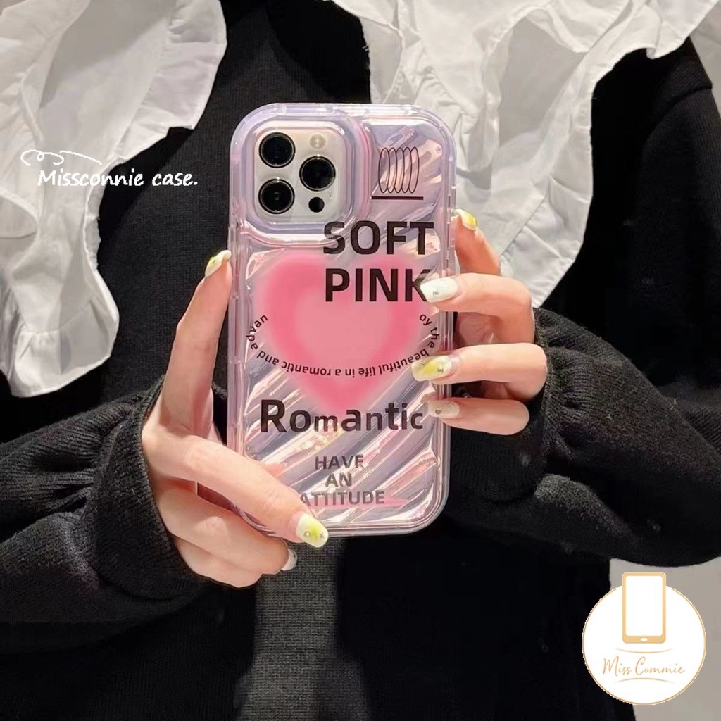 IPHONE Ins Warna Gradien Cinta Hati Transparan Laser Card Paper Case Kompatibel Untuk Iphone6 6S 78 Plus XR 11 13 14 12 Pro MAX X XS MAX SE 2020lembut 3D Stereo Corrugation Pattern Cover