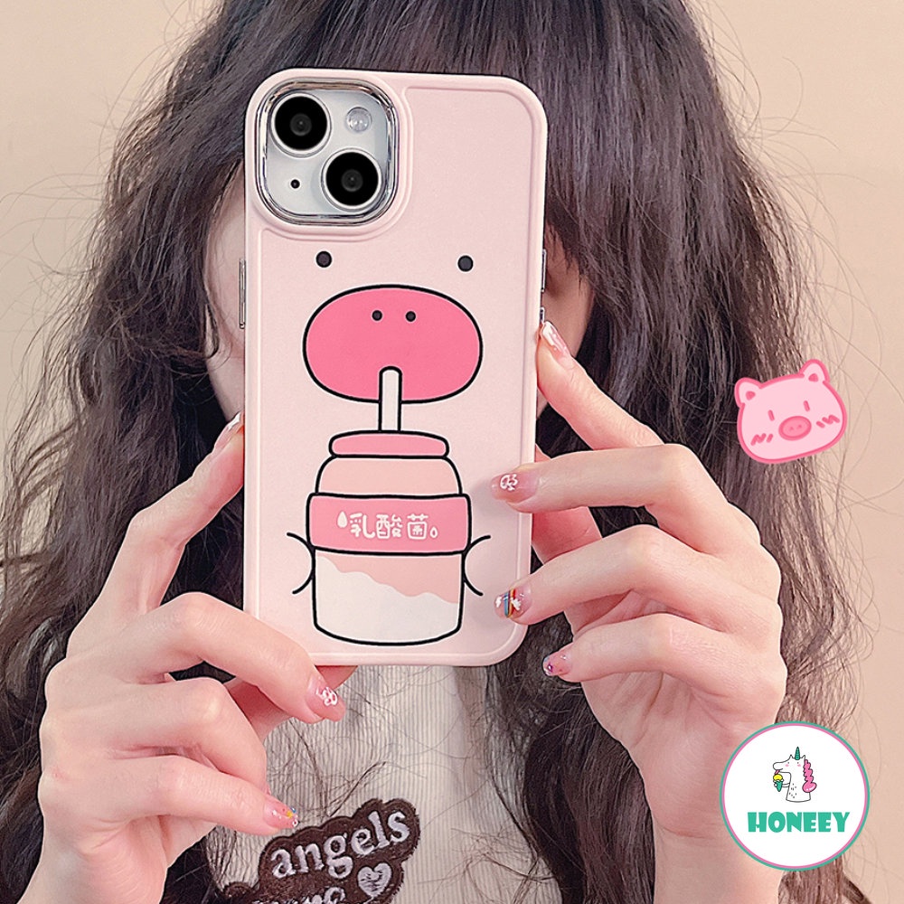 Casing Piggy Phone Botol Susu Lucu Untuk iPhone 14 Pro Max Case iPhone 11 Pro Max13 12 Pro Max7 8Plus Xr Xs Sweet Pink Shockproof Back Cover